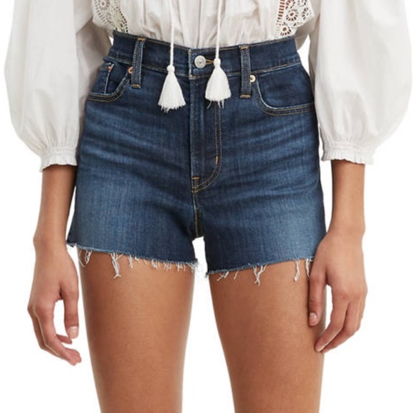 Levi’s High Rise Frayed Hem Denim Shorts Blue 28 - Picture 4 of 11